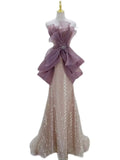 Modest Mermaid Champagne Strapless With Pleated Prom Dresses Inspiration Long Party Night Evening Dress 19th Birthday Outfits HZ0311