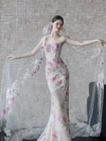 Classy Mermaid Strapless Floral Lace Long Formal Prom Dresses Dance Night Outfits Party Gowns HZ0311
