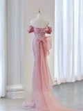 Sparkly Mermaid Evening Dress Off The Shoulder Pink Sequins Prom Dress Long Party Dress 19th Birthday Outfits HZ0311