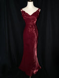Vintage 1950s Mermaid V Neck Burgundy Prom Dresses Inspiration Long Party Evening Dress 18th Birthday Outfits HZ0311