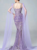 Sparkly Mermaid Evening Dress Halter Lilac Sequins Prom Dress Long Party Dress 21st Birthday Outfits HZ0311