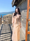 Simple Spaghetti Straps Coral Pink Mermaid Prom Dresses Long Birthday Outfits HZ0311