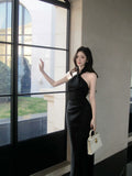 Modest Mermaid Halter Black Long Prom Dresses Wedding Guest Dress 20th Birthday Outfits HZ0311