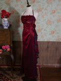 Vintage 90s A Line Halter Floral Neck Long Prom Dresses Inspiration Party Retro Evening Dress 21st Birthday Outfits HZ0311