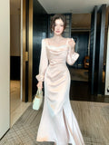 Elegant Mermaid Square Neck Pink Silky Satin Ankle Length Prom Dresses 16th Nigh Party Birthday Outfits HZ0311