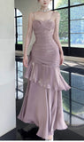 Modest Mermaid Spaghetti Straps Pink Long Prom Dresses High School Teens Senior Graduation Dance Party Dress Outfits HZ0311