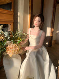 Modest A Line Square Neck Satin Prom Dresses Wedding Guest Dress 20th Birthday Outfits HZ0311