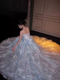Luxury Ball Gown Strapless Light Blue Sequins With Beads Prom Dresses Inspiration Long Party Night Gowns 20th Birthday Outfits HZ0311