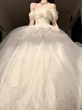 Princess Ball Gown Off The Shoulder Tulle Champagne Prom Dresses Inspiration Long Party Night Gowns 20th Birthday Outfits HZ0311