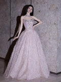 Princess Ball Gown Strapless Pink With Beads Prom Dresses Inspiration Long Party Night Gowns 18th Birthday Outfits HZ0311