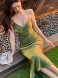 Modest Mermaid Halter Green Prom Dresses Wedding Guest Gown 18th Nigh Party Birthday Outfits HZ0311