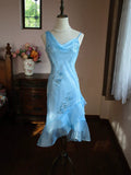 Vintage 1980s Mermaid Blue Knee Length Prom Dresses With Beads Inspiration Party Night Evening Dress 18th Birthday Outfits HZ0311