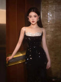 Glamour Mermaid Spaghetti Straps Burgundy Sequin Long Prom Dresses Party Dress 20th Birthday Outfits Prom Gowns HZ0311