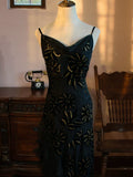 Vintage 1960s Mermaid Spaghetti Straps Black Chiffon Prom Dresses Inspiration Long Party Evening Dress 18th Birthday Outfits HZ0311