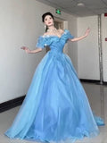 Princess Ball Gown Off The Shoulder Blue Prom Dresses Inspiration Long Party Night Gowns 20th Birthday Outfits HZ0311