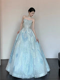 Unique Ball Gown Strapless Blue Prom Dresses Inspiration Long Party Night Gowns 20th Birthday Outfits HZ0311
