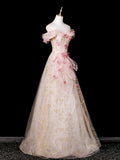 Princess Ball Gown Off The Shoulder Tulle Pink Prom Dresses Inspiration Long Party Night Gowns 20th Birthday Outfits HZ0311
