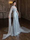 Sparkly Mermaid Strapless Light Sky Blue Sequins Prom Dresses Inspiration Long Party Night Evening Gowns 19th Birthday Outfits HZ0311