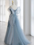 Modest Ball Gown Spaghetti Straps Dusty Blue Tulle Prom Dresses Inspiration Long Party Night Evening Dress 20th Birthday Outfits HZ0311