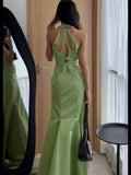 Vintage 1980s Mermaid V Neckline Green Prom Dresses Inspiration Long Party Retro Evening Dress 21st Birthday Outfits HZ0311