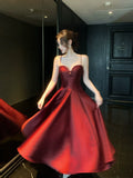 Modest A line Spaghetti Straps Burgundy Satin Prom Dresses Wedding Guest Dress 20th Party Birthday Outfits HZ0311