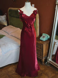 Vintage 1950s Mermaid V Neck Burgundy Prom Dresses Inspiration Long Party Evening Dress 18th Birthday Outfits HZ0311