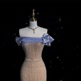 Modest Prom Dresses Aesthetic Mermaid Off The Shoulder Champagne Inspiration With Short Sleeves Long Party Formal Gown HZ0311
