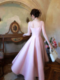 Elegant A Line Square Neck Satin Pink Ankle Length Prom Dresses 17th Nigh Party Birthday Outfits HZ0311