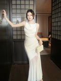Elegant Mermaid Cowl Neck Satin Ankle Length Satin Prom Dresses Long 16th Nigh Party Birthday Outfits HZ0311