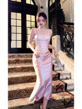 Modest Mermaid Spaghetti Straps Pink Ruffles Long Prom Dresses Wedding Guest Dress 20th Birthday Outfits HZ0311