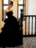 Princess Ball Gown Strapless Black Velvet With Gloves Prom Dresses Inspiration Long Party Night Gowns 18th Birthday Outfits HZ0311