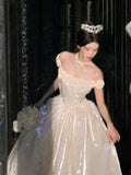 Princess Ball Gown Off The Shoulder Champagne Prom Dresses Inspiration Long Party Night Gowns 18th Birthday Outfits HZ0311