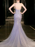 Modest Mermaid Strapless Lilac Sequins Prom Dresses Inspiration Long Party Evening Dress 21st Birthday Outfits HZ0311