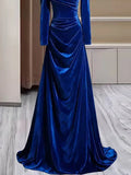 Unique Sheath Royal Blue Long Sleeves Prom Dresses Inspiration Party Night Gowns 20th Birthday Outfits HZ0311