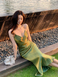Modest Mermaid Halter Green Prom Dresses Wedding Guest Gown 18th Nigh Party Birthday Outfits HZ0311