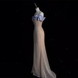 Modest Prom Dresses Aesthetic Mermaid Off The Shoulder Champagne Inspiration With Short Sleeves Long Party Formal Gown HZ0311