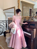 Elegant A Line Square Neck Satin Pink Ankle Length Prom Dresses 17th Nigh Party Birthday Outfits HZ0311