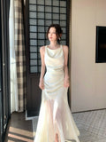 Elegant Mermaid Cowl Neck Satin Ankle Length Satin Prom Dresses Long 16th Nigh Party Birthday Outfits HZ0311