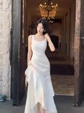 Modest Mermaid Square Neck White Satin Party Evening Night Dresses For Women Inspiration Long 18th Birthday Outfits HZ0311