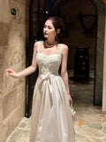 Modest A line Sweetheart Ivory Satin Lace Prom Dresses Wedding Guest Dress 20th Party Birthday Outfits HZ0311