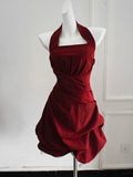 Vintage Ball Gown Halter Pink Short Cocktail Dress 16th Birthday Outfits Homecoming Dresses Night Party Gown HZ0311