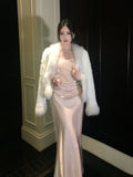 Sexy Mermaid Spaghetti Straps Pink Satin Prom Dresses Wedding Guest Dress 20th Birthday Outfits HZ0311
