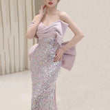 Modest Mermaid Spaghetti Straps Lilac Sequins Prom Dresses Inspiration Long Party Night Evening Dress 19th Birthday Outfits HZ0311