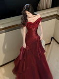 Elegant Mermaid Off The Shoulder Burgundy Long Prom Dresses 16th Nigh Party Birthday Outfits HZ0311
