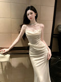 Modest Mermaid Spaghetti Straps Satin Ivory Prom Dresses Wedding Guest Gown 18th Nigh Party Birthday Outfits HZ0311