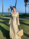 Elegant A line Square Neck White Lace Long Sleeves Prom Dresses 16th Nigh Party Birthday Outfits HZ0311