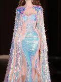 Sparkly Mermaid Sweetheart Sequins With Cape Prom Dresses Inspiration Long Party Night Gowns 20th Birthday Outfits HZ0311