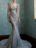 Sparkly Mermaid Sweetheart Sequins With Beads Long Sleeves Prom Dresses Inspiration Long Party Night Gowns 20th Birthday Outfits HZ0311