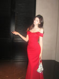 Elegant Mermaid Off The Shoulder Red Long Prom Dresses 16th Nigh Party Birthday Outfits HZ0311