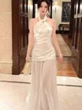 Elegant Mermaid Halter Ivory Ankle Length Prom Dresses 17th Nigh Party Birthday Outfits HZ0311
